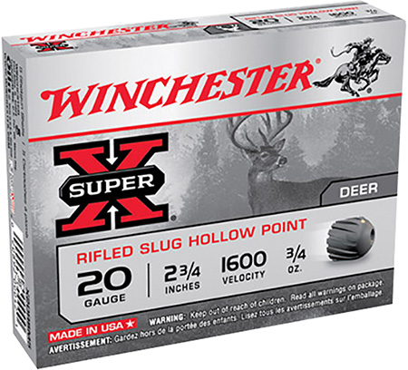 WINCHESTER SUPER-X SLUGS 20GA 2.75" 1600FPS 3/4OZ 5RD 50BX/C - for sale