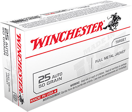 WINCHESTER USA 25ACP 50GR FMJ-RN 50RD 10BX/CS - for sale