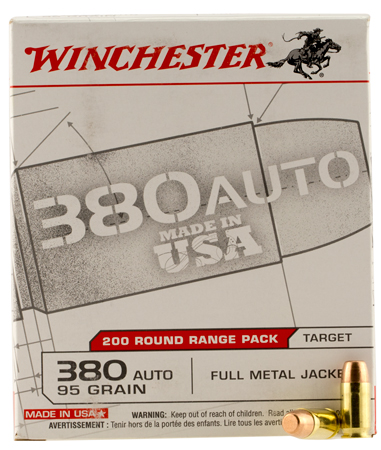 WINCHESTER USA 380 ACP 95GR FMJ RN 200RD 5BX/CS - for sale