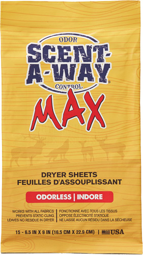 HS DRYER SHEETS SCENT-A-WAY MAX ODERLESS 6.5"X9" 15PK - for sale