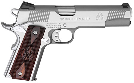 SPRINGFIELD 1911 LOADED 45ACP 5" 7RD SS/WOOD GRIPS CA COMP - for sale