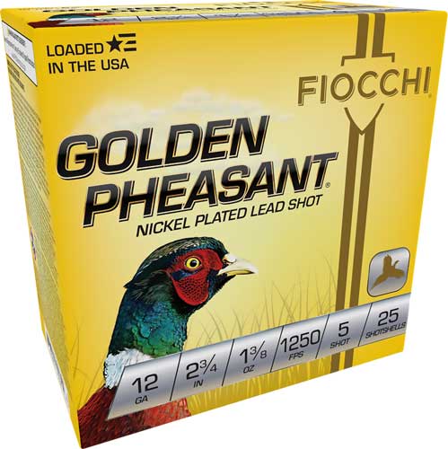FIOCCHI GLDN PHSNT 12GA 2.75" 1250FPS 1-3/8 #5 25RD 10BX/CS - for sale
