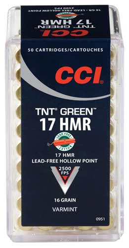 CCI GREEN LEAD FREE 17HMR 16GR 2500FPS TNT-HP 50RD 40BX/CS - for sale