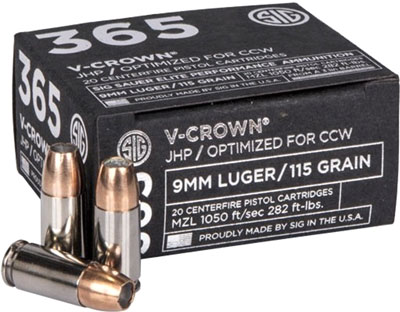 SIG AMMO 9MM 115GR JHP CCW 20/200 - for sale