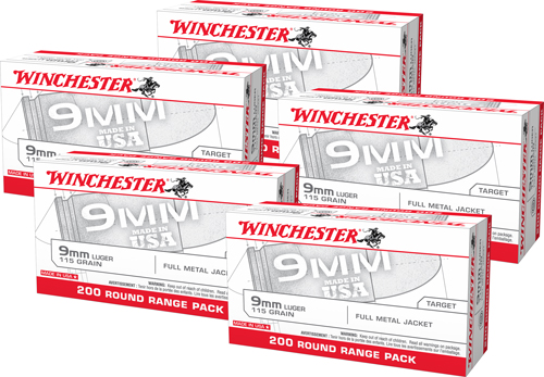 WINCHESTER USA 9MM 115GR FMJ CASE LOT 1000RD PACK IN TRAYS - for sale