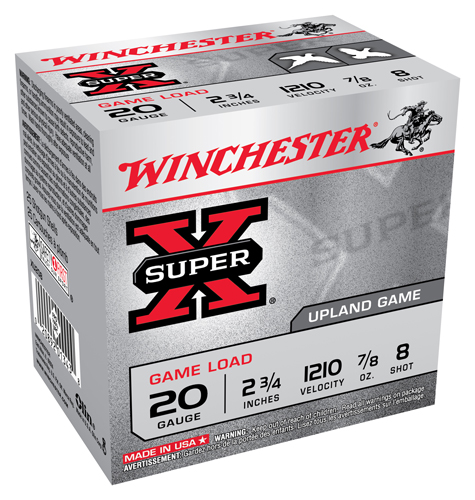 WINCHESTER SUPER-X 20GA 2.75" 1210FPS 7/8OZ #8 250RD CASE LT - for sale