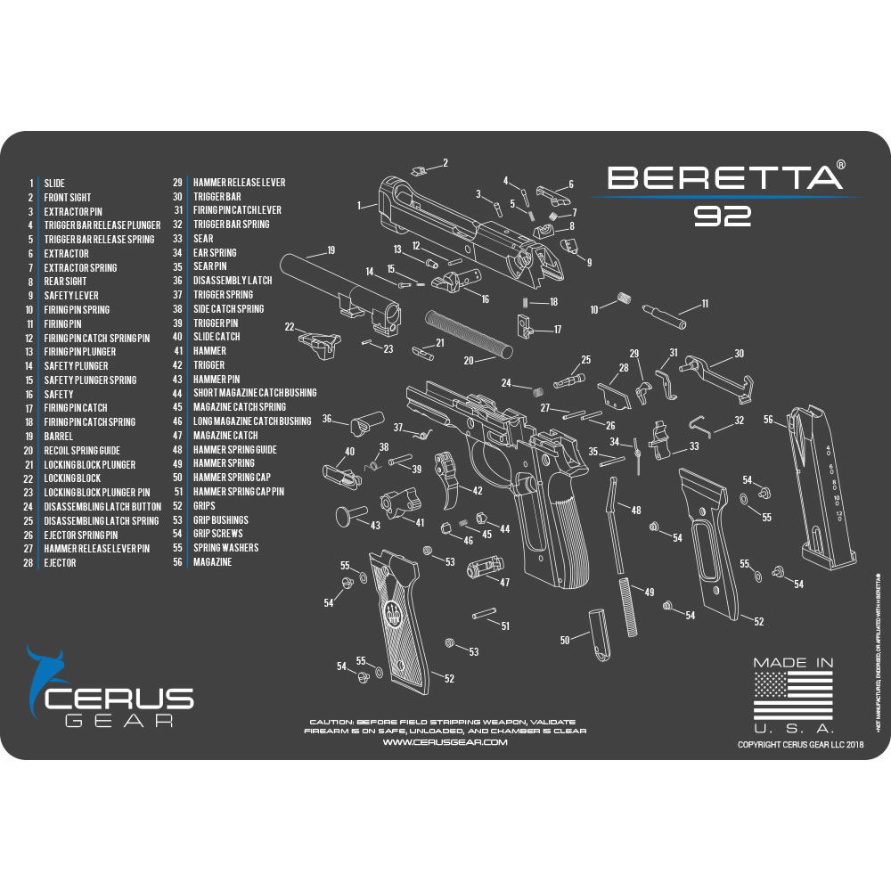 cerus gear - HMBER92SCHGRY - BERETTA 92 SCHEMATIC CHAR GRAY for sale
