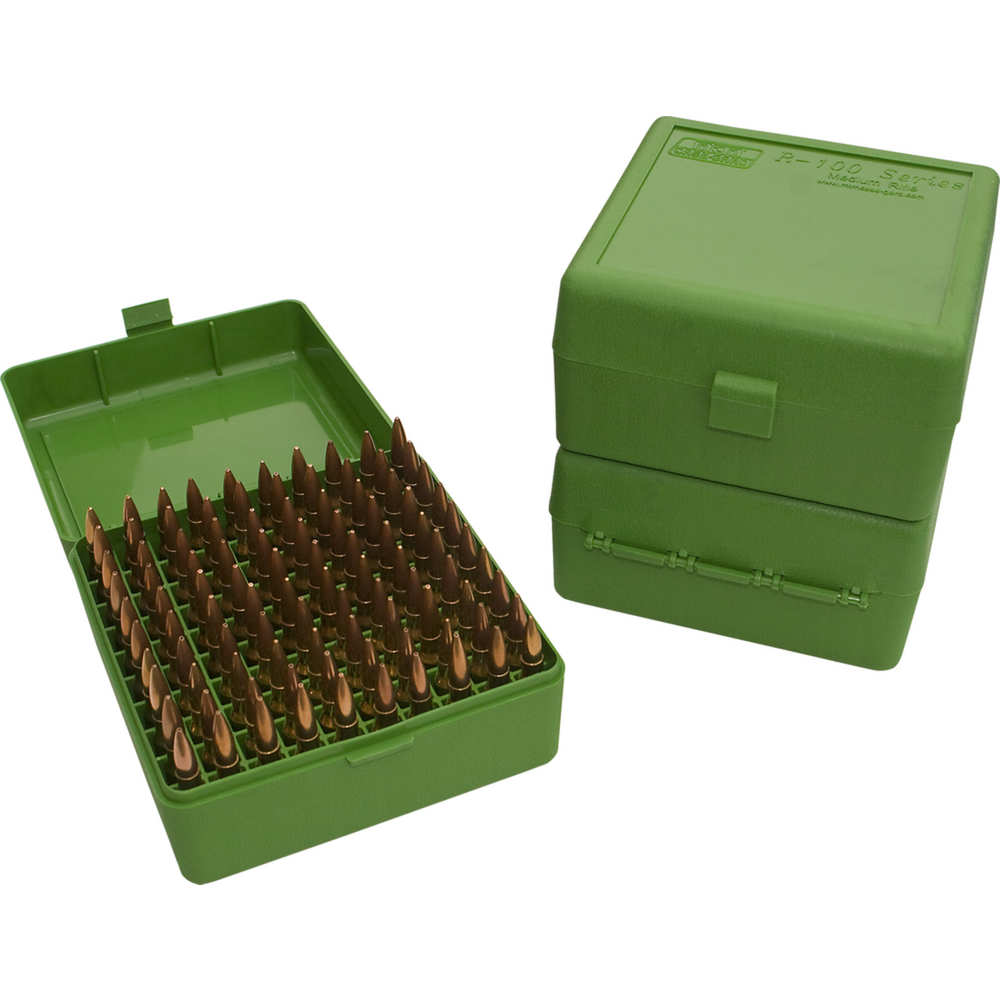 MTM AMMO BOX MEDIUM RIFLE 100-ROUNDS FLIP TOP STYLE GRN - for sale