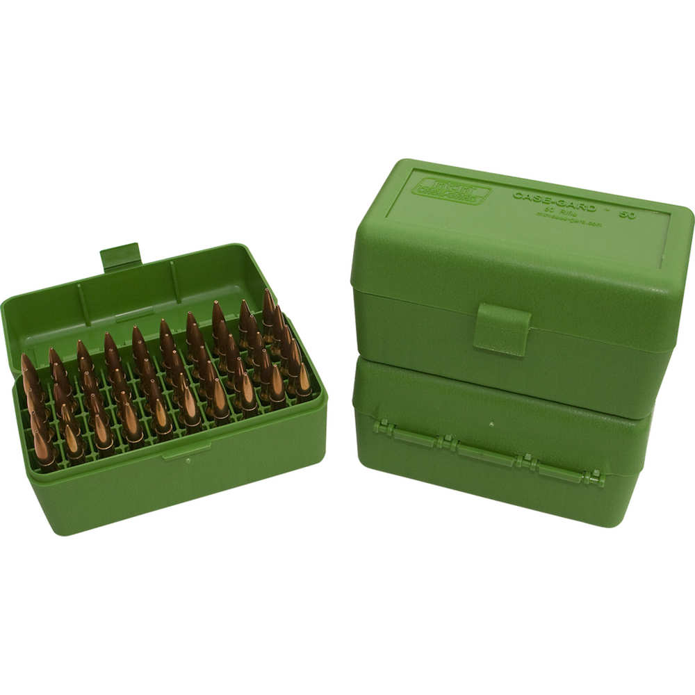MTM AMMO BOX MEDIUM RIFLE 50-ROUNDS FLIP TOP STYLE GREEN - for sale