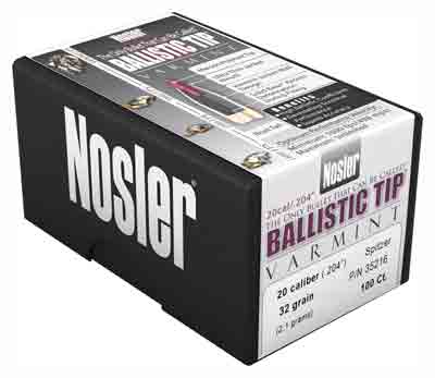NOSLER BULLETS 20 CAL .204 32GR BALLISTIC TIP 100CT - for sale