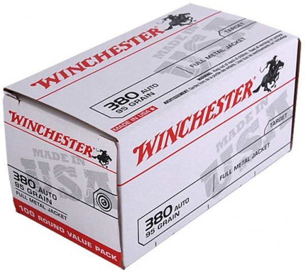 WINCHESTER USA 380 ACP 95GR FMJ-RN 100RD 5BX/CS VALUE PACK - for sale